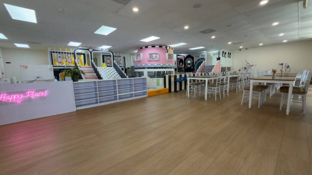 Wide view of the remodeled La La Land Burbank front seating area