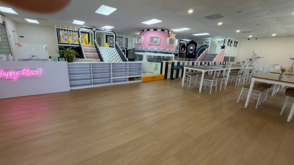 Updated La La Land Burbank playground and party seating area